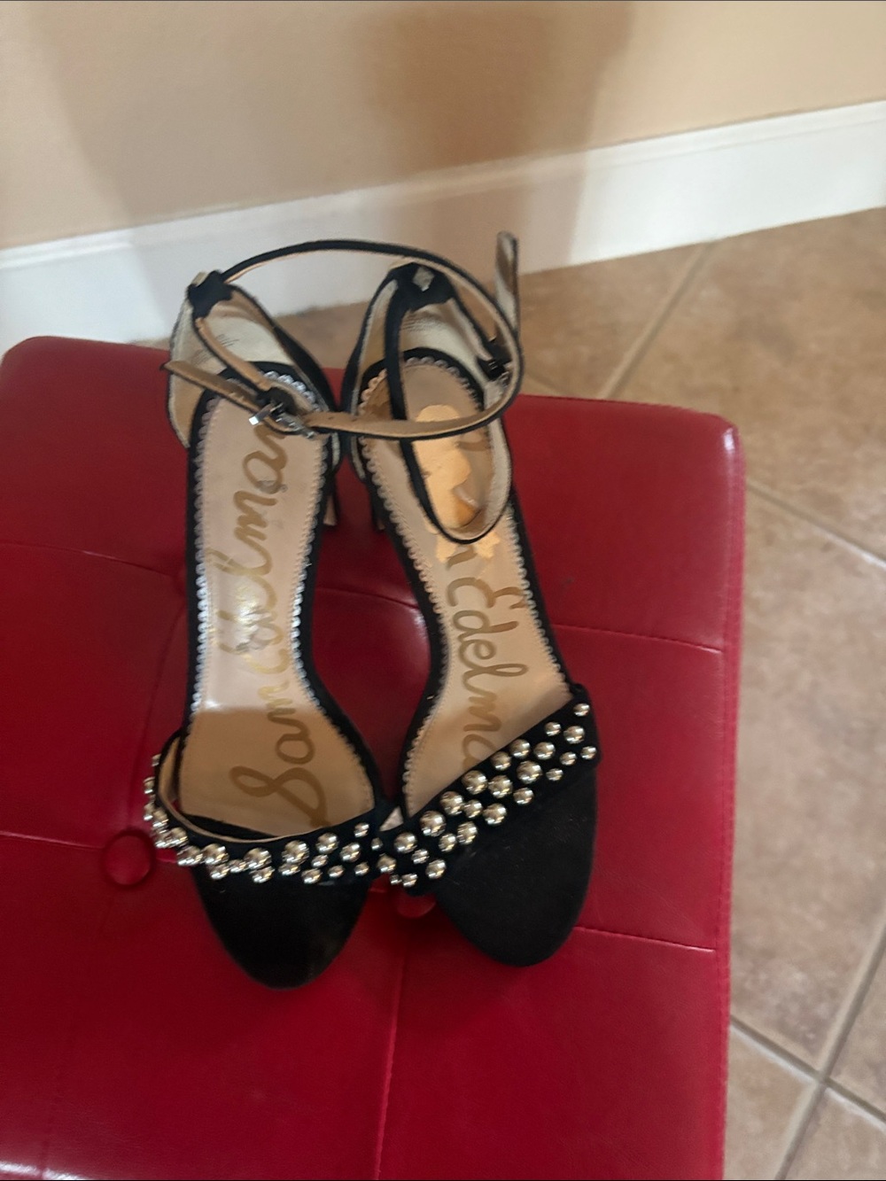 Sam Edelman Black Embellished Ankle-Strap Sandals